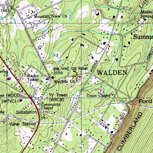 Topographic Map of Town of Walden, TN