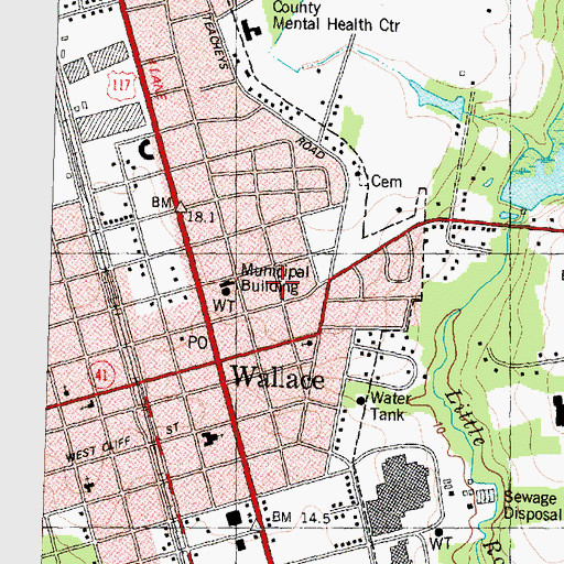 Topographic Map of Town of Wallace, NC