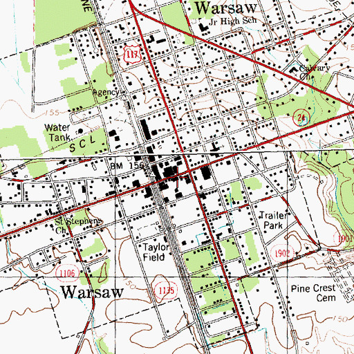 Topographic Map of Town of Warsaw, NC