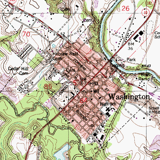 Topographic Map of Town of Washington, LA