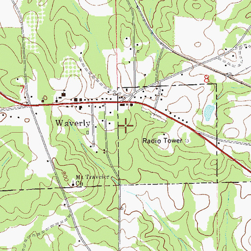Topographic Map of Town of Waverly, AL