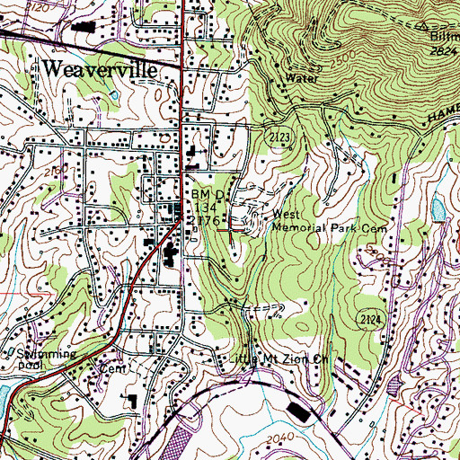 Topographic Map of Town of Weaverville, NC