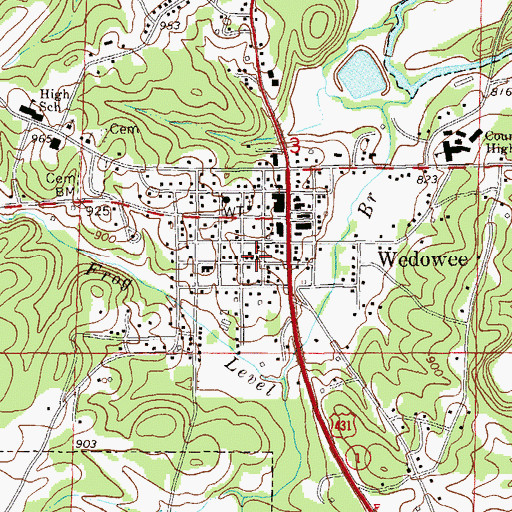 Topographic Map of Town of Wedowee, AL