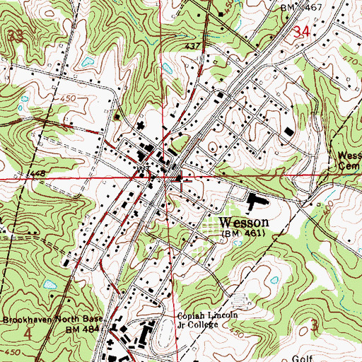 Topographic Map of Town of Wesson, MS