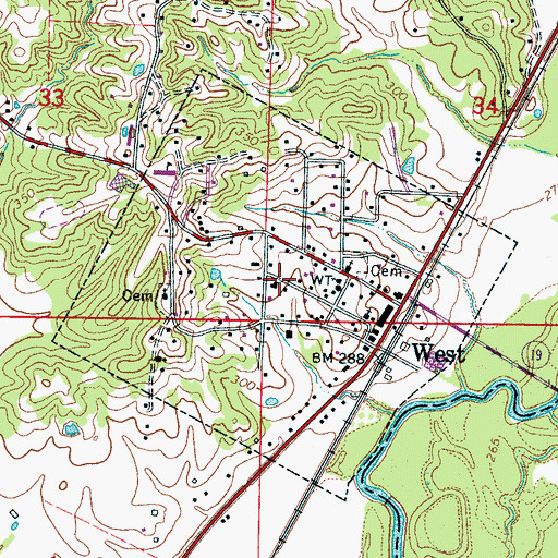 Topographic Map of Town of West, MS