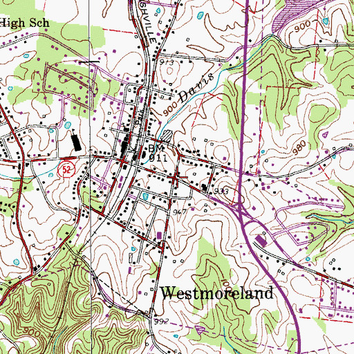 Topographic Map of Town of Westmoreland, TN
