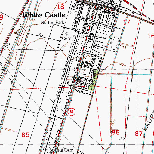 Topographic Map of Town of White Castle, LA