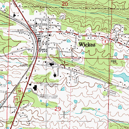 Topographic Map of Town of Wickes, AR