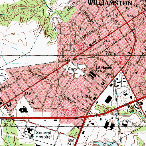 Topographic Map of Town of Williamston, NC