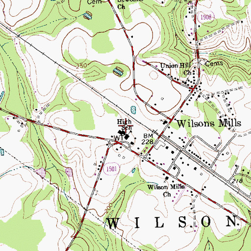 Topographic Map of Town of Wilson's Mills, NC