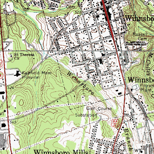 Topographic Map of Town of Winnsboro, SC