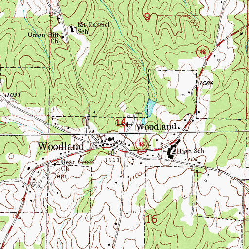 Topographic Map of Town of Woodland, AL