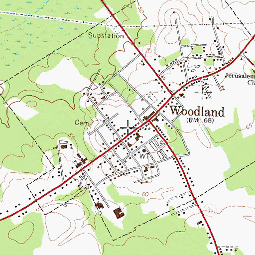 Topographic Map of Town of Woodland, NC
