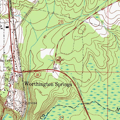 Topographic Map of Town of Worthington Springs, FL