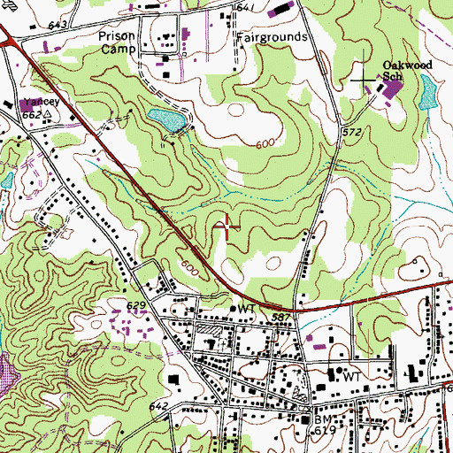 Topographic Map of Town of Yanceyville, NC