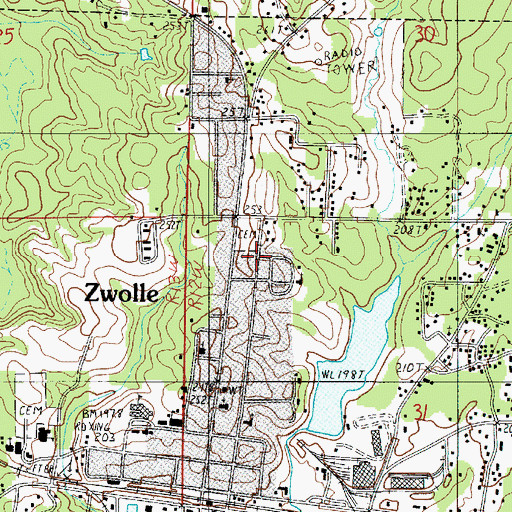 Topographic Map of Town of Zwolle, LA