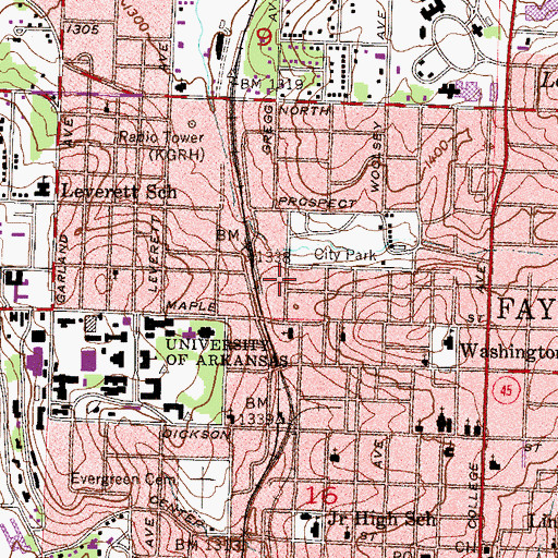 Topographic Map of Township of Fayetteville, AR