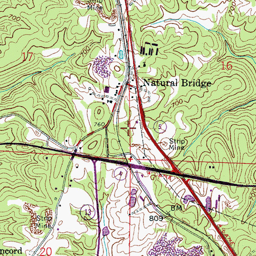 Topographic Map of Town of Natural Bridge, AL