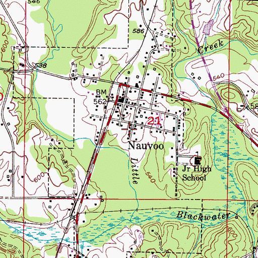 Topographic Map of Town of Nauvoo, AL