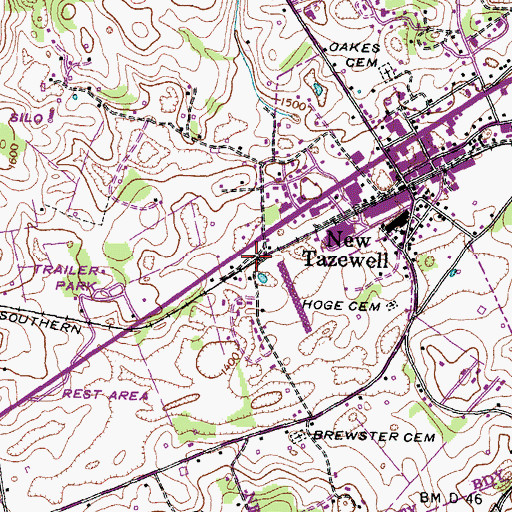 Topographic Map of Town of New Tazewell, TN