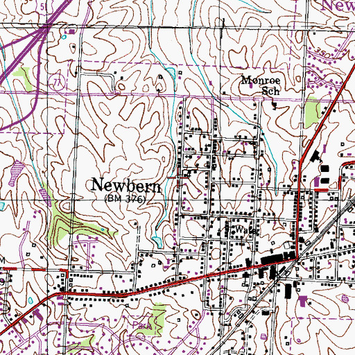 Topographic Map of Town of Newbern, TN