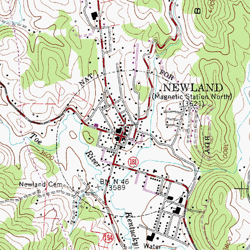 Topographic Map of Town of Newland, NC