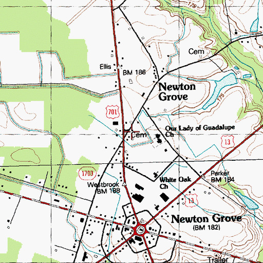 Topographic Map of Town of Newton Grove, NC