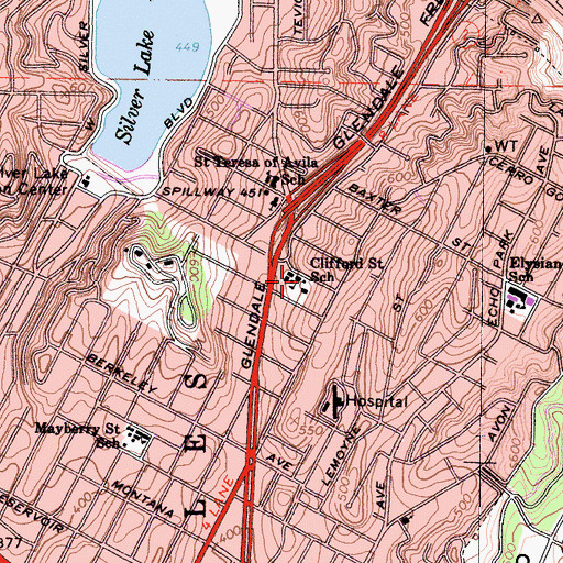 Topographic Map of Clifford Street Elementary School, CA
