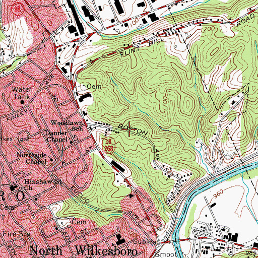 Topographic Map of Town of North Wilkesboro, NC