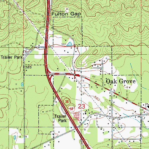 Topographic Map of Town of Oak Grove, AL