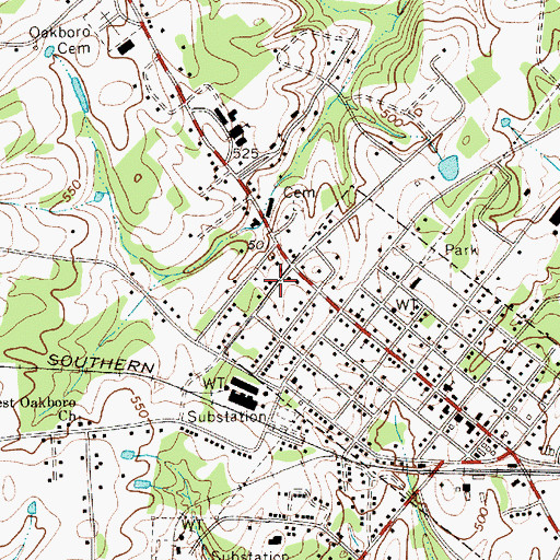 Topographic Map of Town of Oakboro, NC