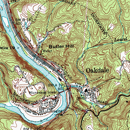 Topographic Map of Town of Oakdale, TN