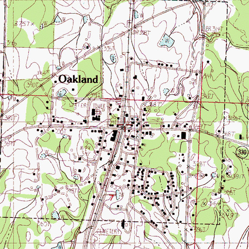 Topographic Map of Town of Oakland, MS
