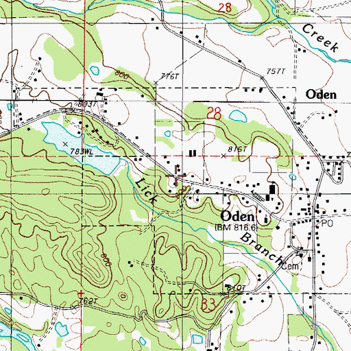 Topographic Map of Town of Oden, AR