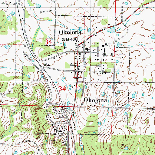 Topographic Map of Town of Okolona, AR