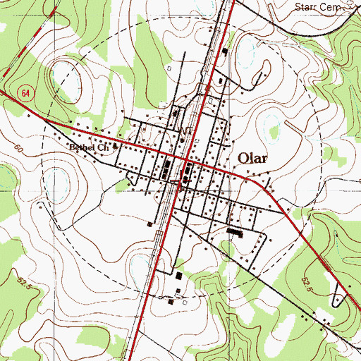 Topographic Map of Town of Olar, SC