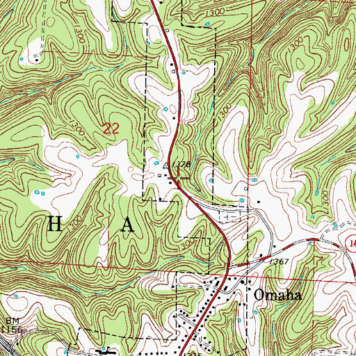 Topographic Map of Town of Omaha, AR
