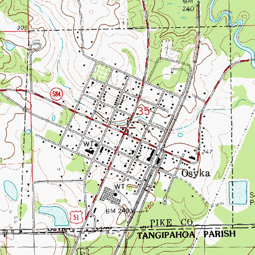 Topographic Map of Town of Osyka, MS