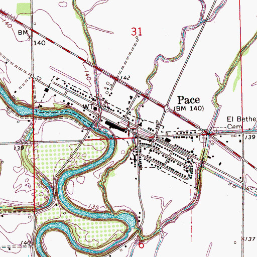Topographic Map of Town of Pace, MS