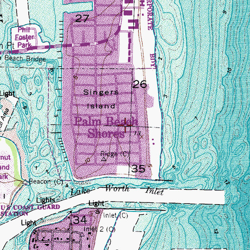 Topographic Map of Town of Palm Beach Shores, FL