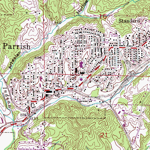 Topographic Map of Town of Parrish, AL