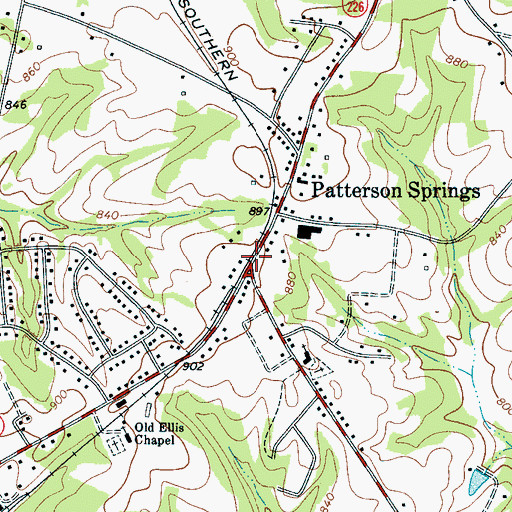 Topographic Map of Town of Patterson Springs, NC
