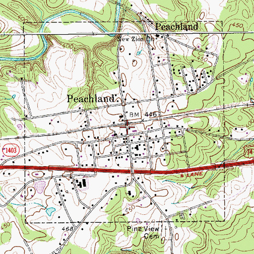Topographic Map of Town of Peachland, NC