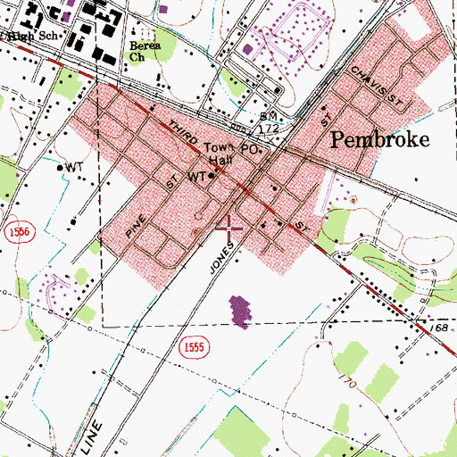 Topographic Map of Town of Pembroke, NC