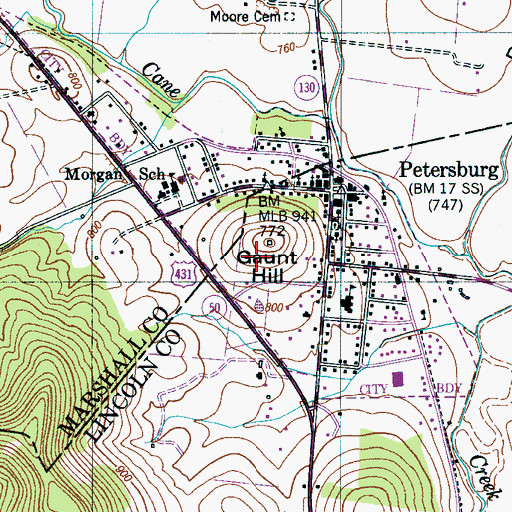 Topographic Map of Town of Petersburg, TN