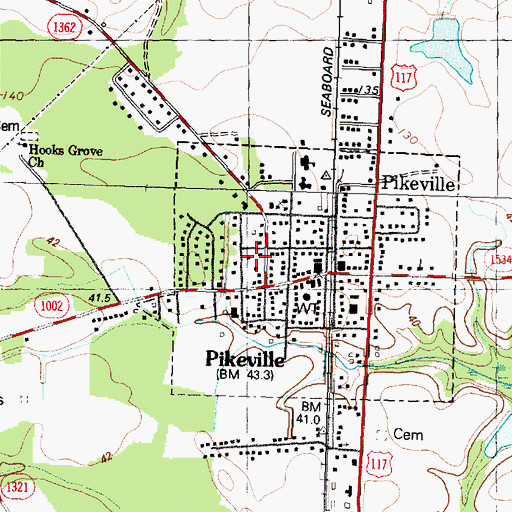 Topographic Map of Town of Pikeville, NC