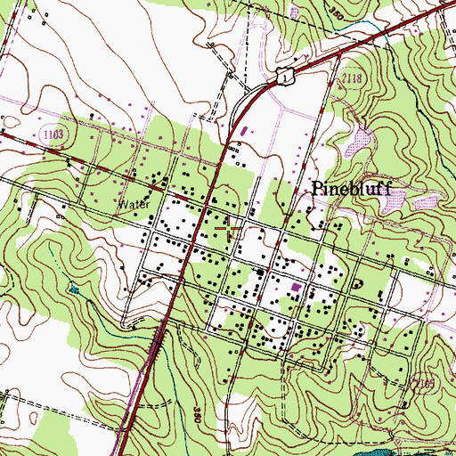 Topographic Map of Town of Pinebluff, NC