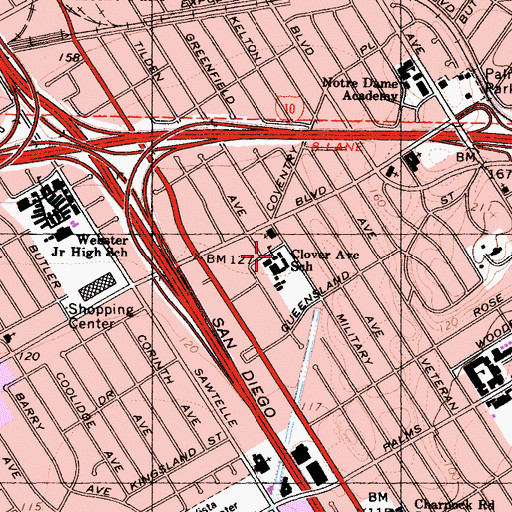 Topographic Map of Clover Avenue Elementary School, CA
