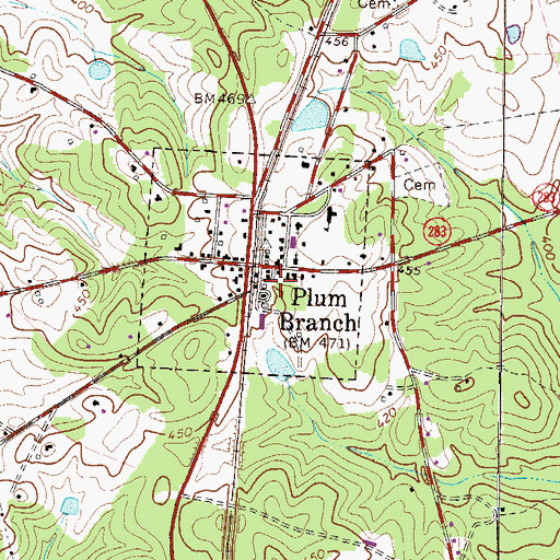 Topographic Map of Town of Plum Branch, SC