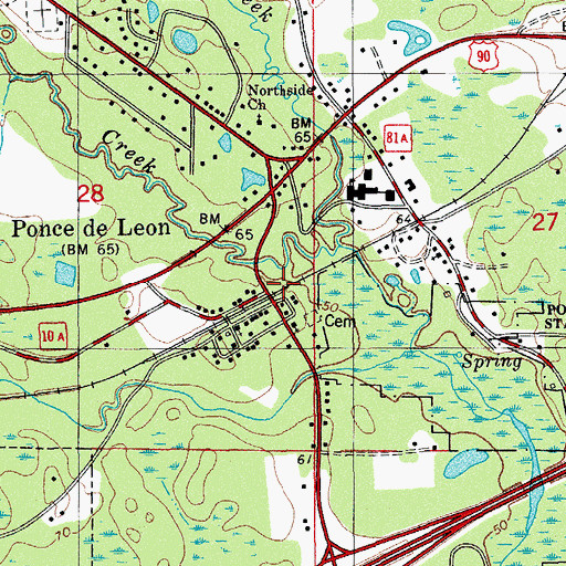 Topographic Map of Town of Ponce de Leon, FL